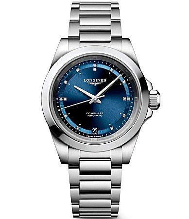 Longines Womens Blue Dial Conquest Collection Automatic Stainless Steel Bracelet Watch Product Image