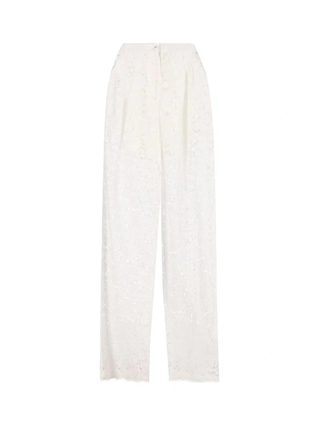 DOLCE & GABBANA Flared Floral Cordonetto Lace Pants In White Product Image