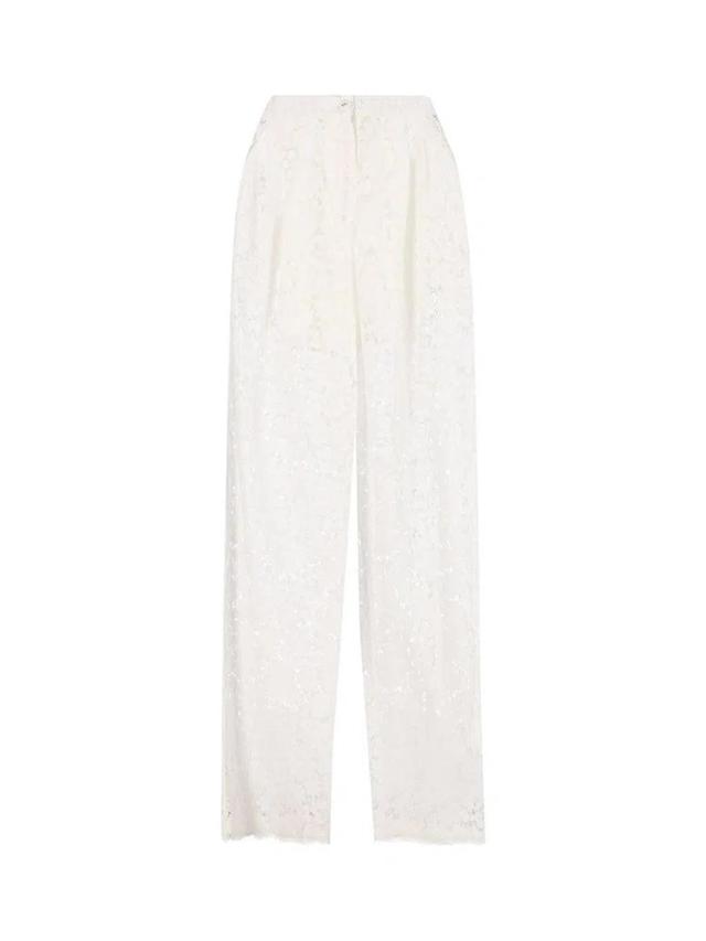 DOLCE & GABBANA Flared Floral Cordonetto Lace Pants In White Product Image