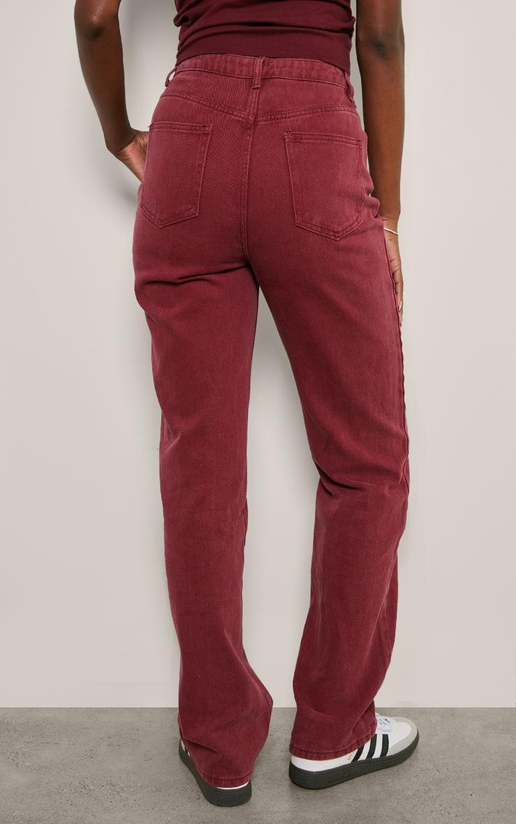 Tall Burgundy Washed High Waist Straight Leg Jeans Product Image