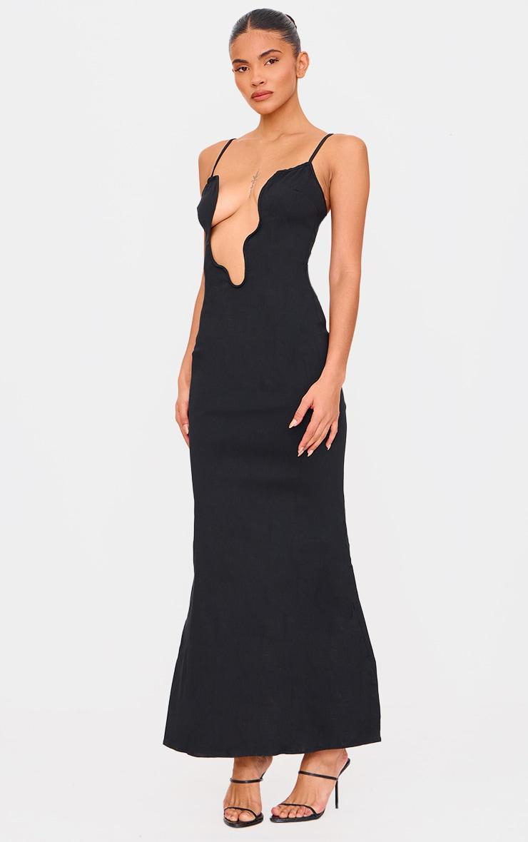 Black Woven Wired Plunge Maxi Dress Product Image