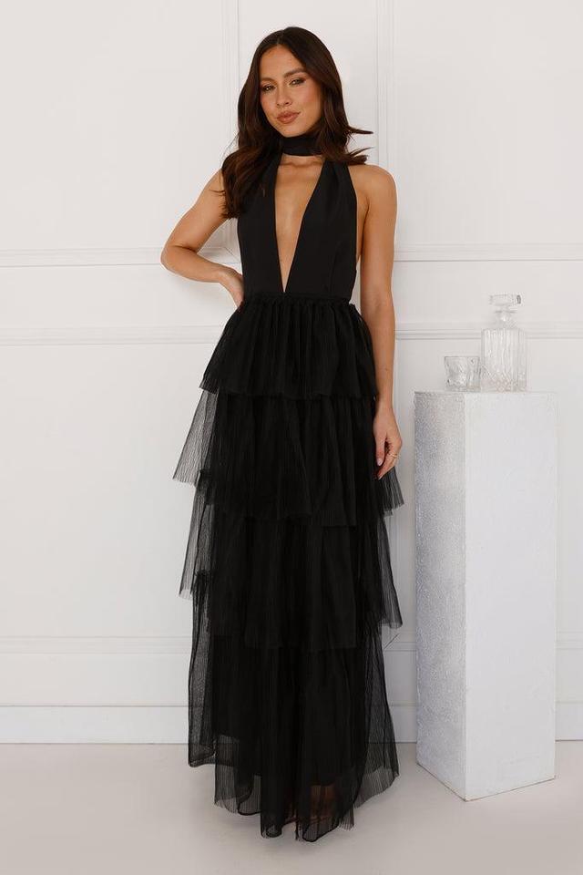 Unreal Beauty Halter Tulle Maxi Dress Black Product Image