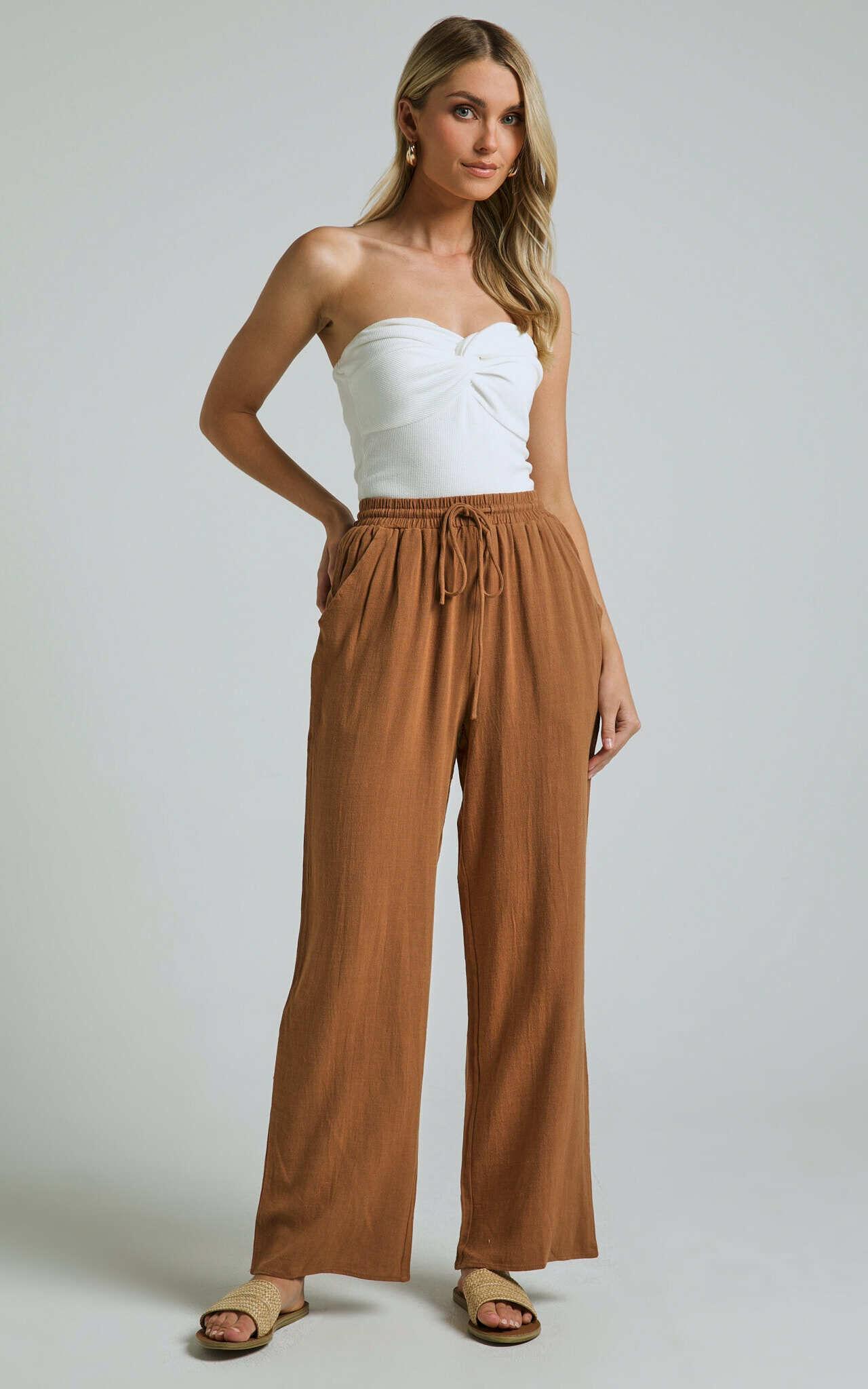 Kala Pants - Mid Waisted Relaxed Elastic Waist Pants in Tobacco Product Image