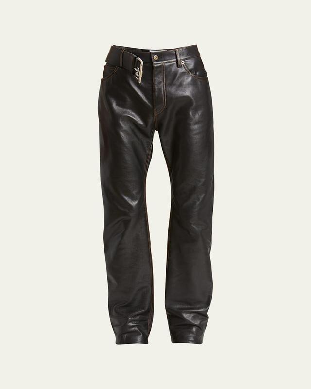 Mens Topstitched Leather 5-Pocket Pants Product Image