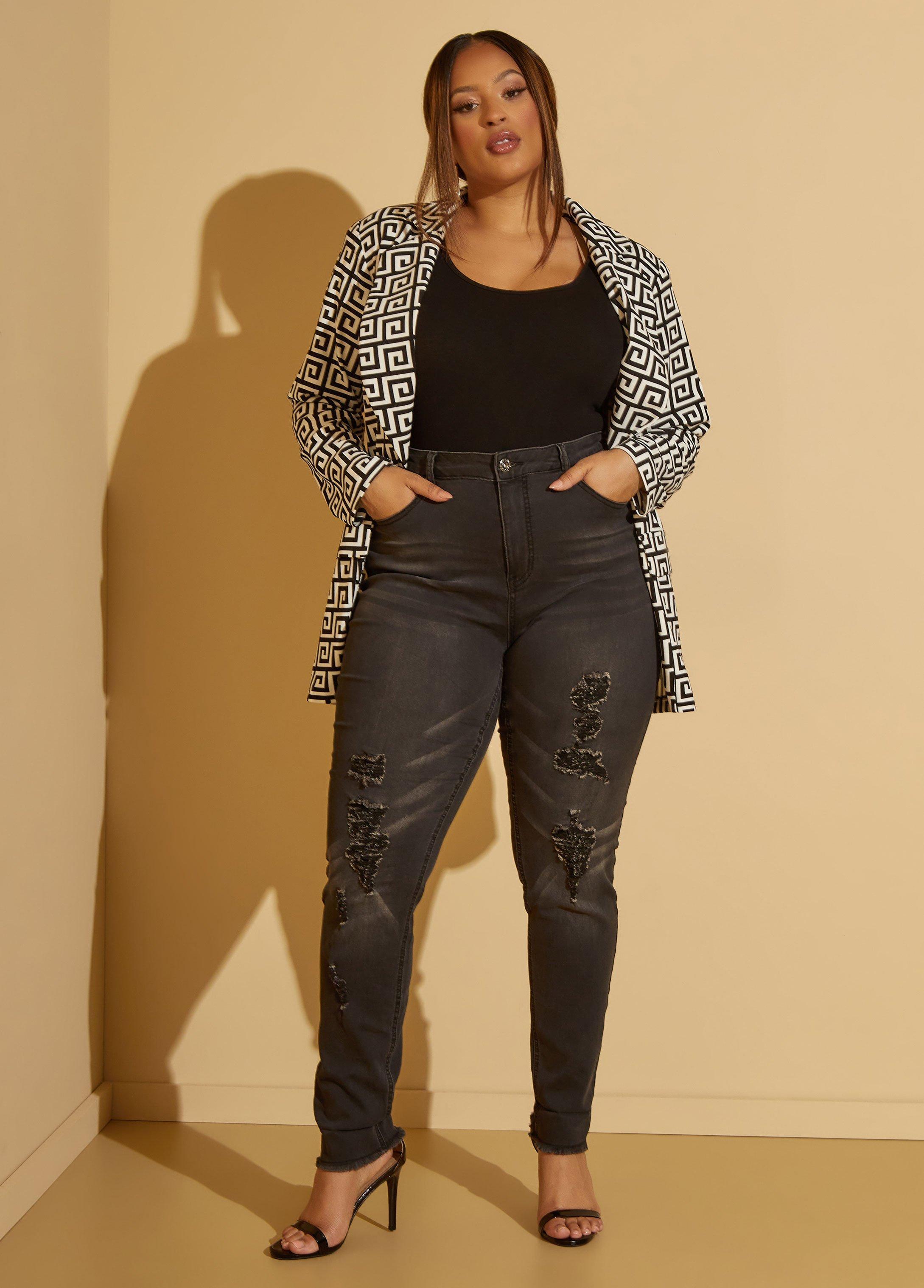 Plus Size Cuffed Distressed Skinny Jeans Ashley Stewart product image