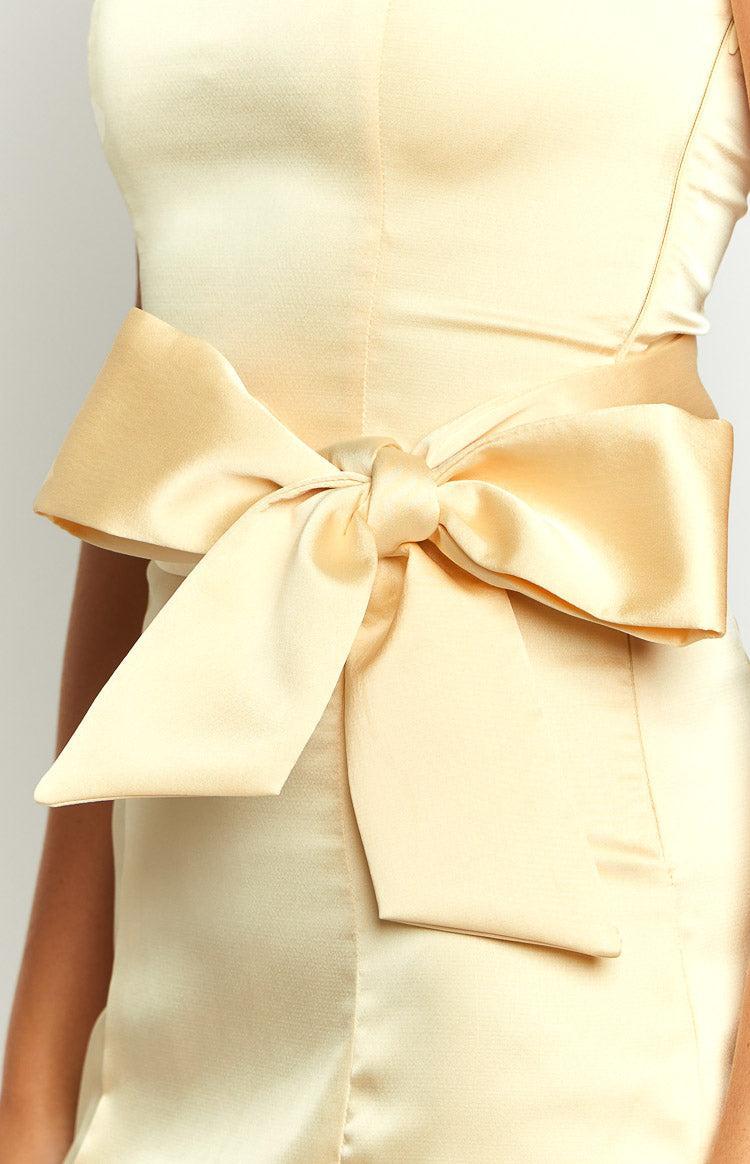 Kamie Yellow Satin Bow Mini Dress Product Image