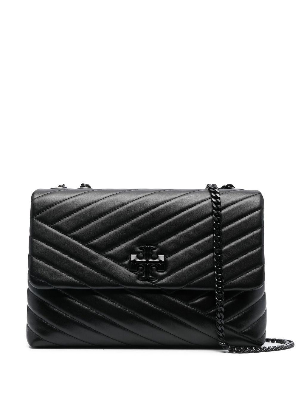 Kira Chevron Leather Shoulder Bag In Black Product Image