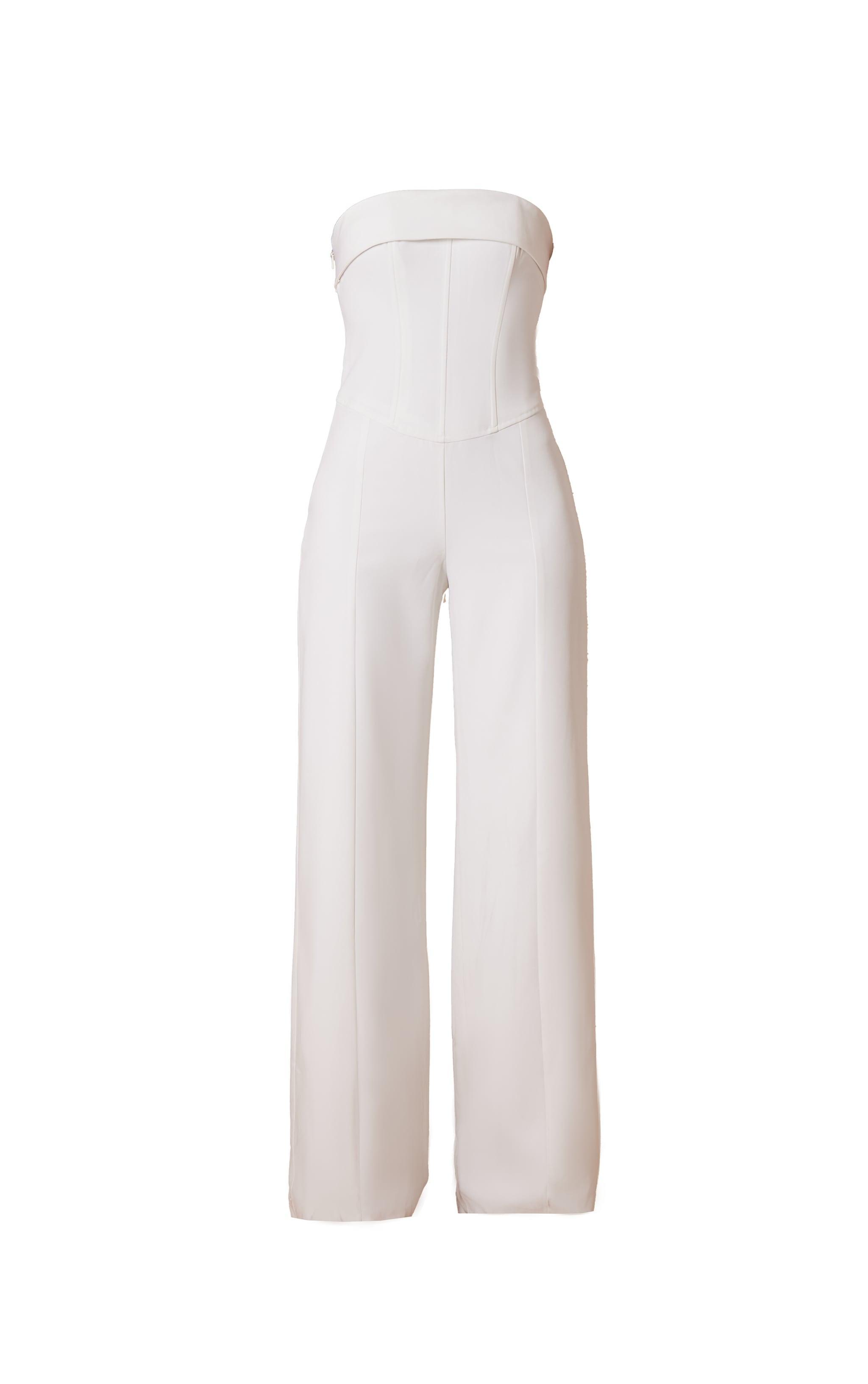 Premium White Woven Bandeau Wide Leg Jumpsuit Product Image