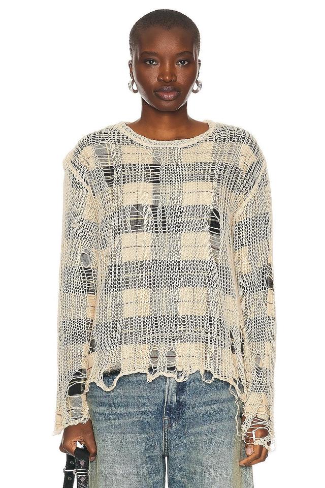 R13 Overlay Distressed Relaxed Crewneck in Beige Product Image