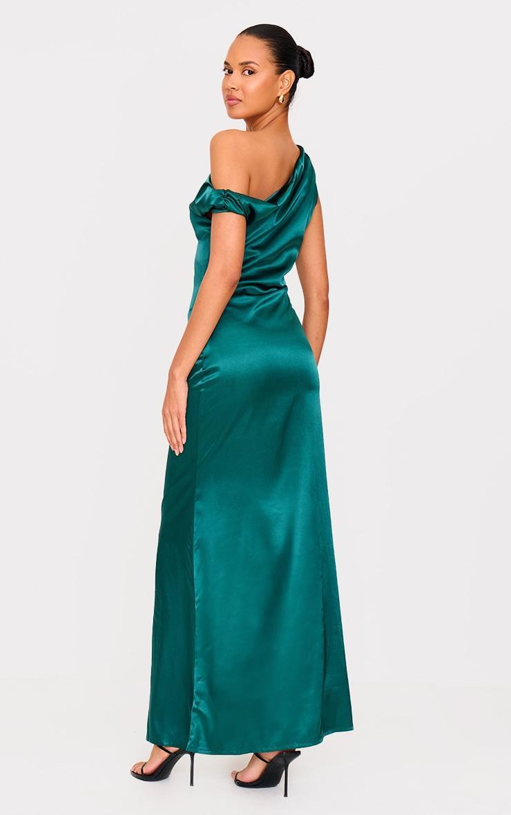 Emerald Green Satin Asymmetric Sleeveless Maxi Dress Product Image