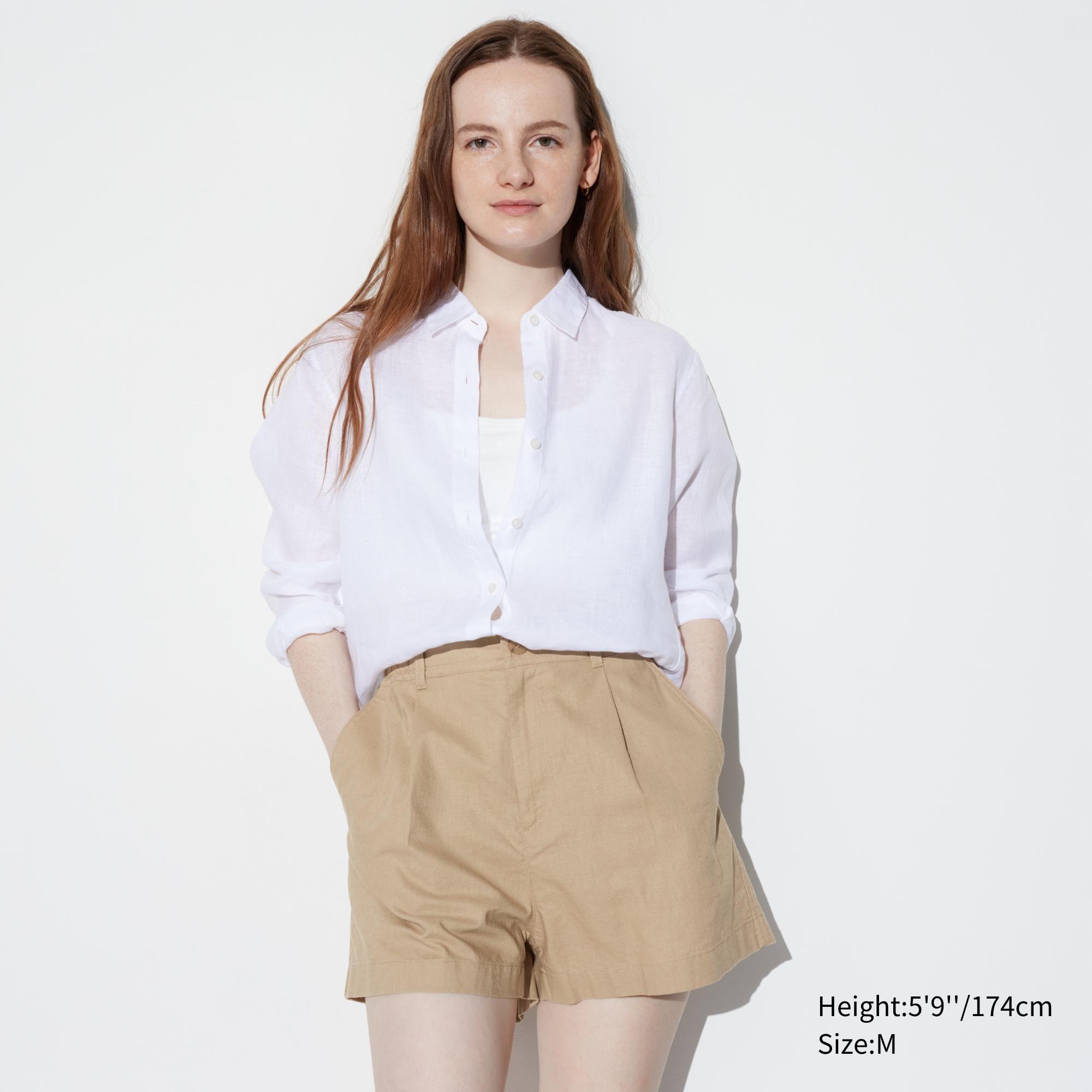 Womens Linen Cotton Shorts Beige XL UNIQLO US product image