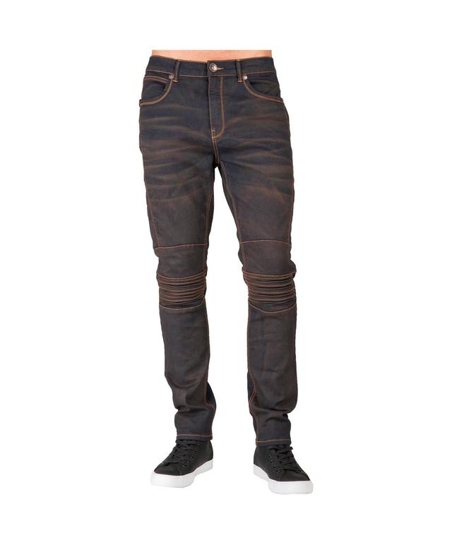 Mens Premium Stretch Denim Moto Jeans Slim Tapered Fit Copper Wash Product Image