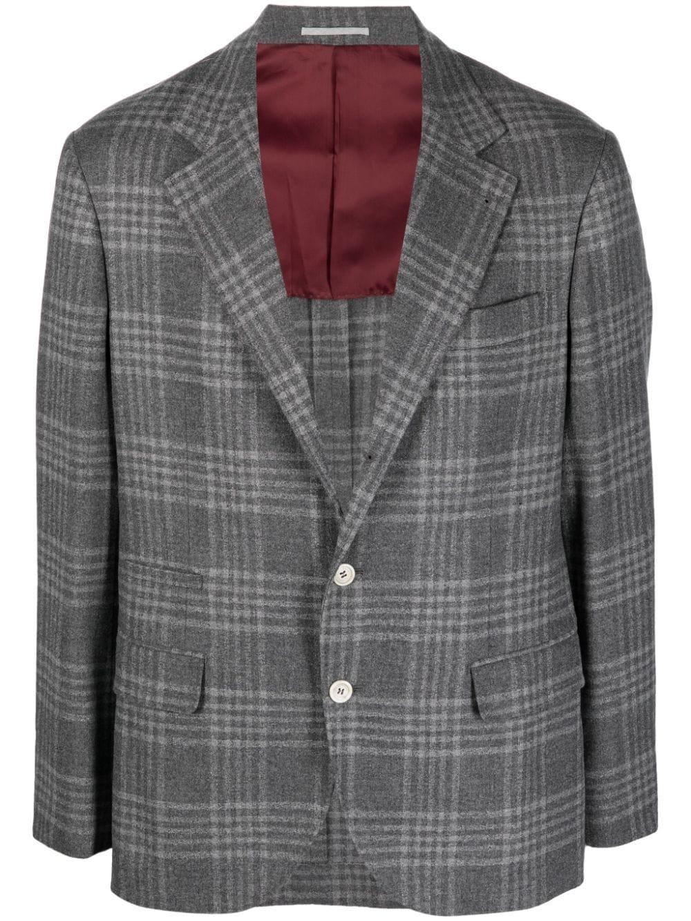 Wool-blend Tartan Blazer In Grey Product Image