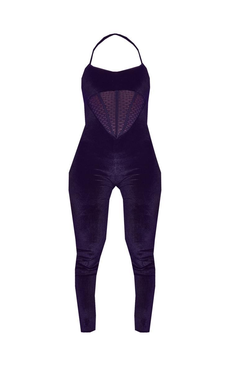 Shape Black Velvet Corset Detail Halterneck Jumpsuit Product Image