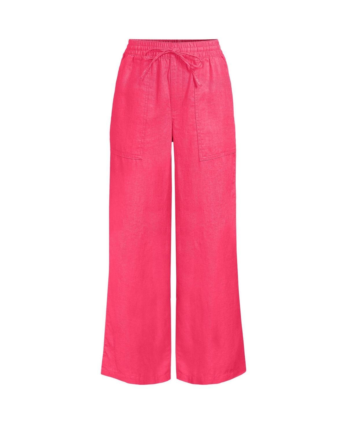 Womens Lands End High-Rise Pull-On Drawstring Linen Wide-Leg Cropped Pants Product Image