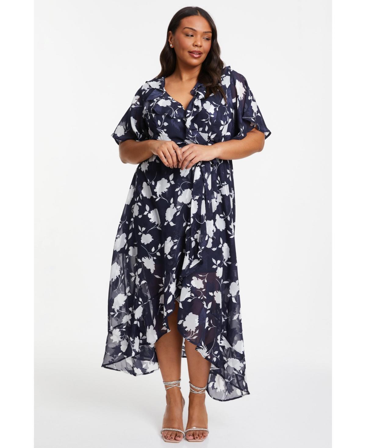 Quiz Womens Stencil Floral Wrap Frill Sleeve Midi Dress Product Image