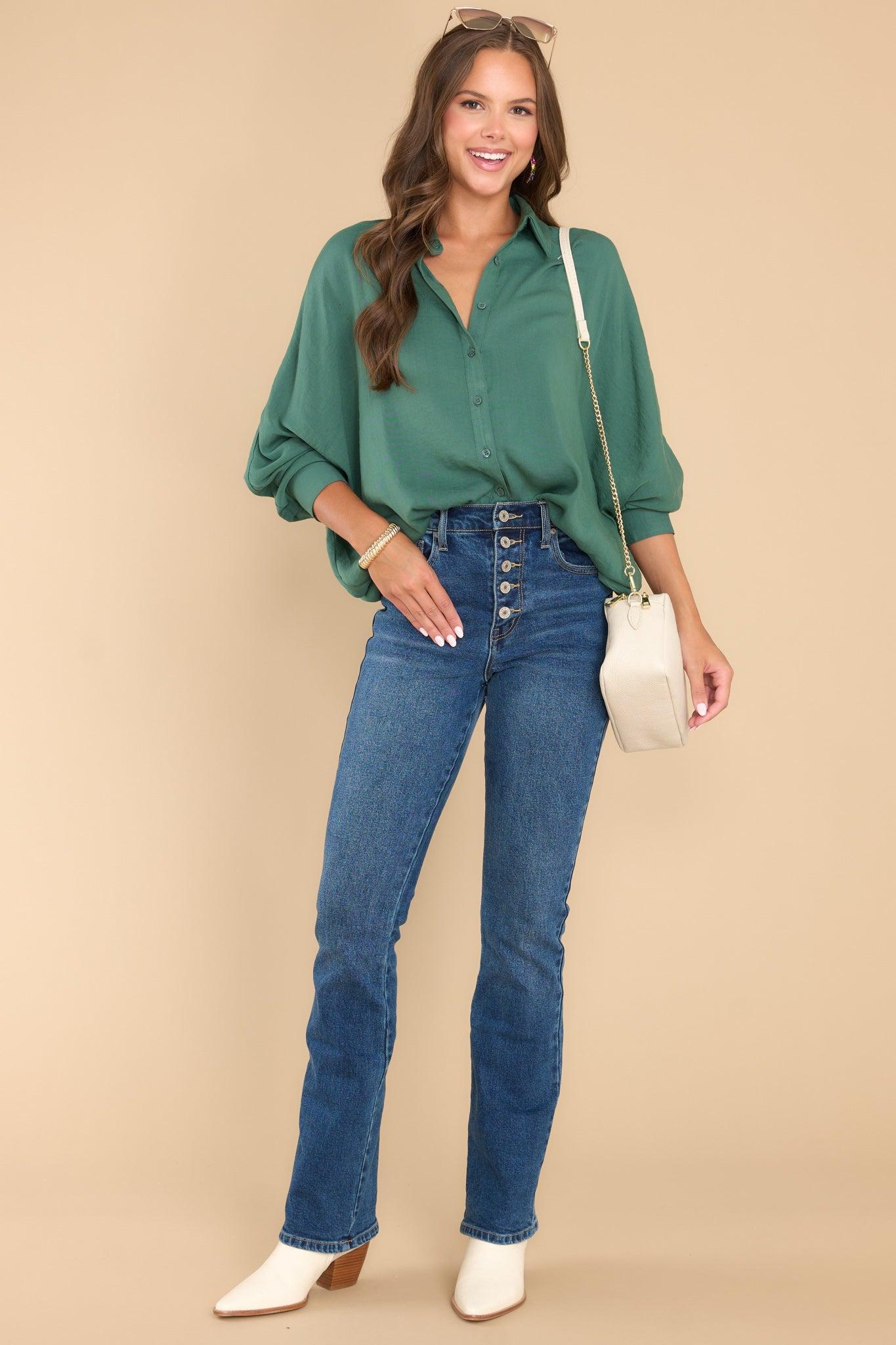 Off To Work Pine Green Top Product Image