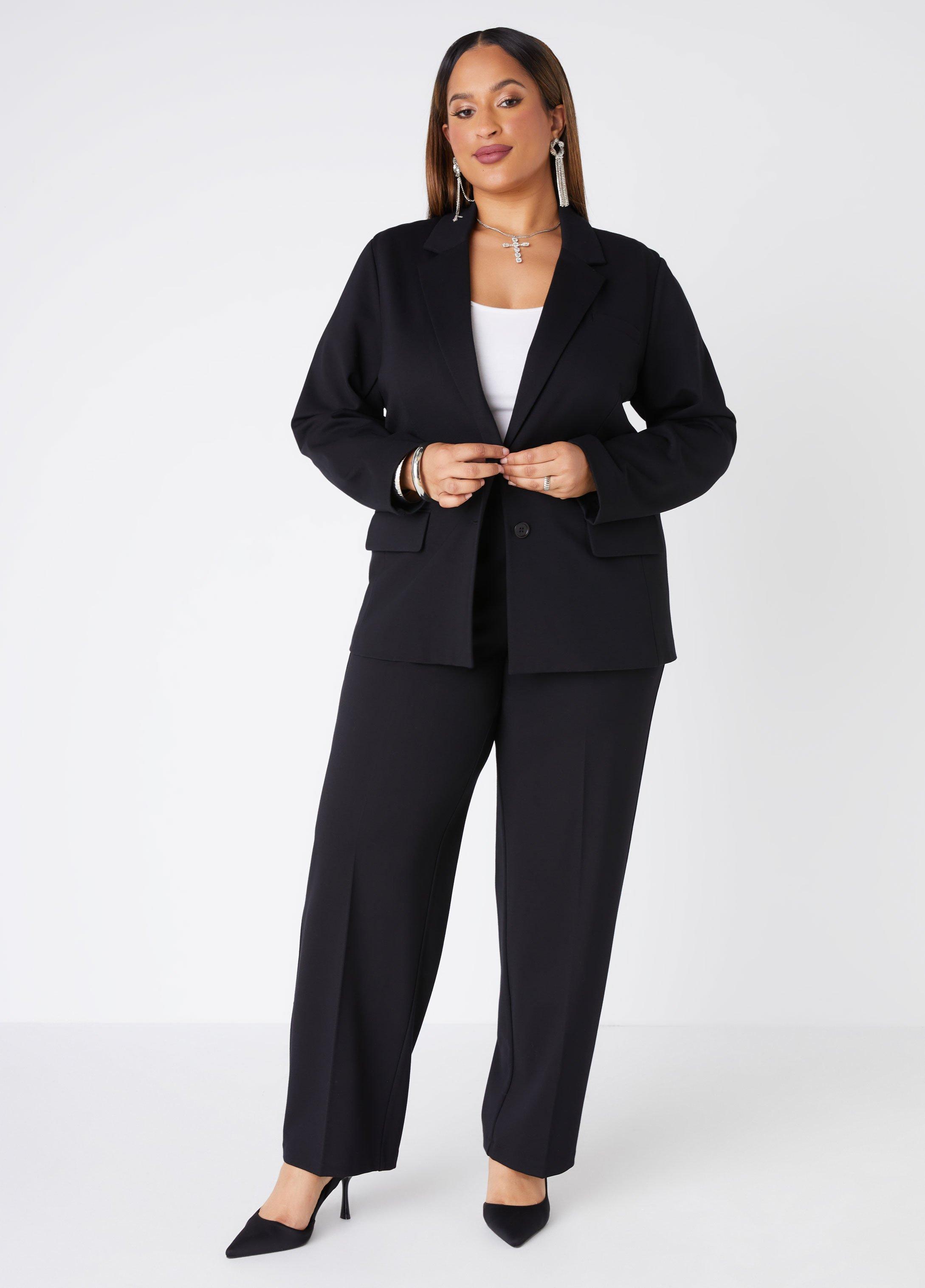 Plus Size Button Front Ponte Blazer Ashley Stewart Product Image