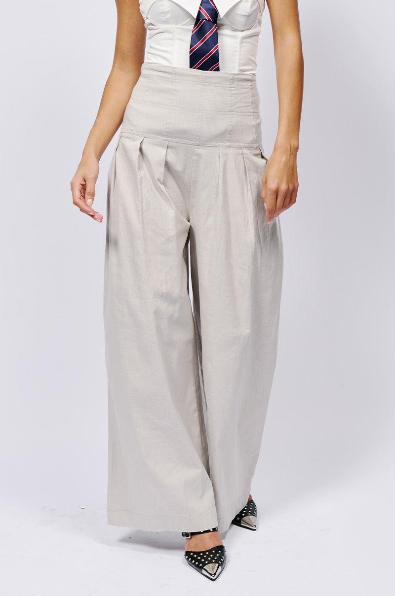 LUNA HIGH WAISTED WIDE LEG LINEN TROUSER Product Image