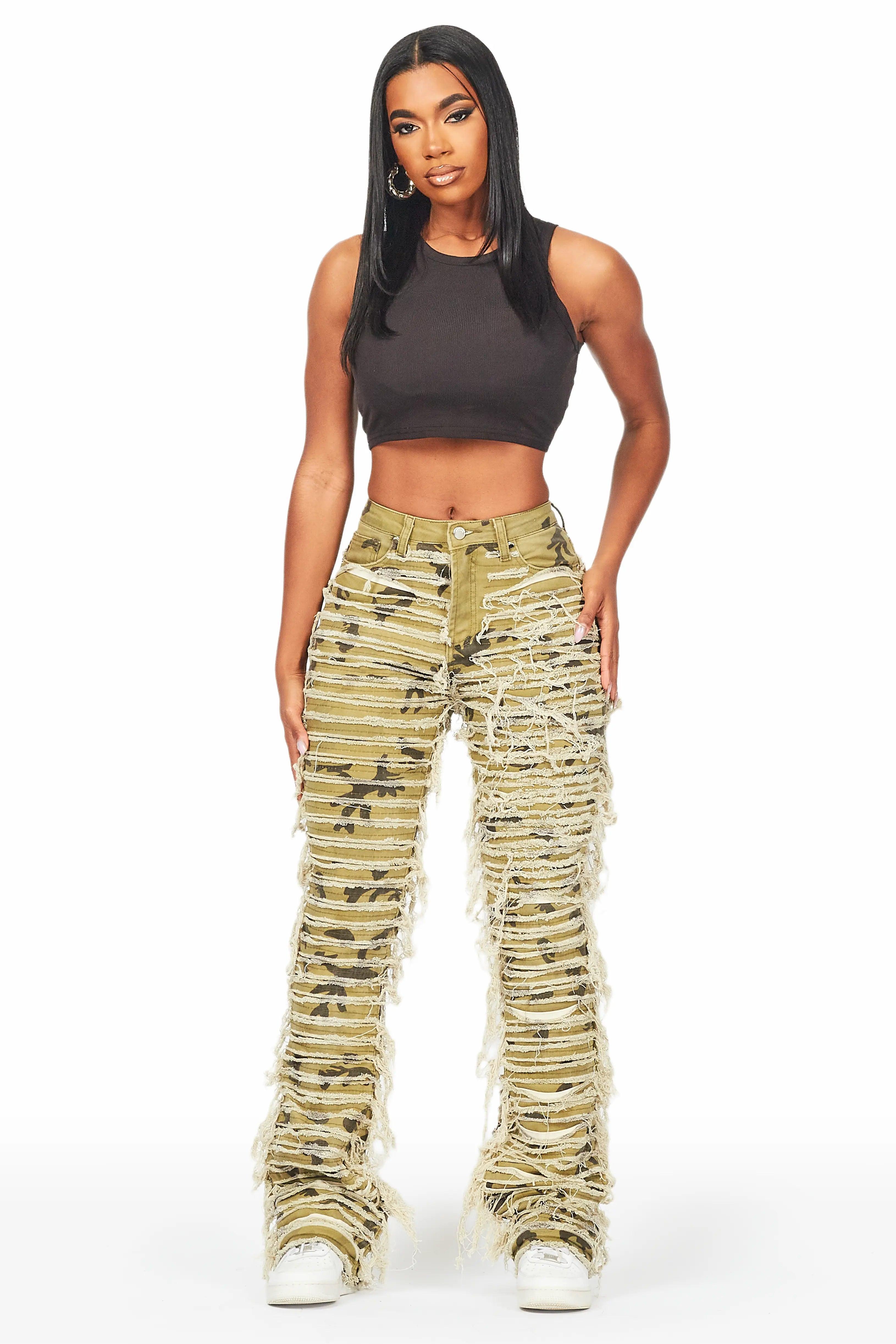 Melany Olive Stacked Flared Jean Female Product Image