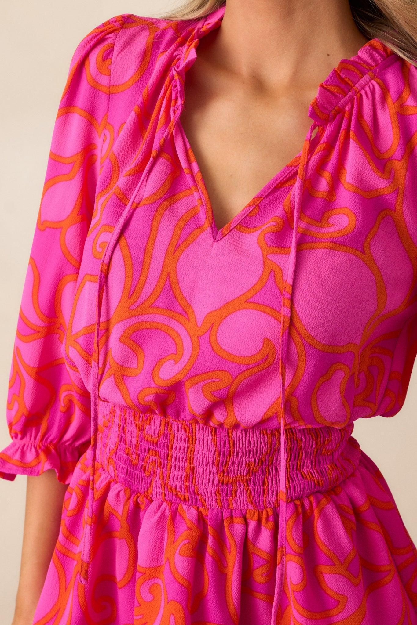 When We Meet Magenta Floral Long Sleeve Mini Dress Product Image