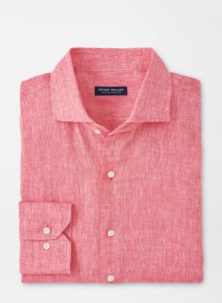 Peter Millar Mens Veneto Linen Sport Shirt | Color: Peach Bloom | Size: L Product Image