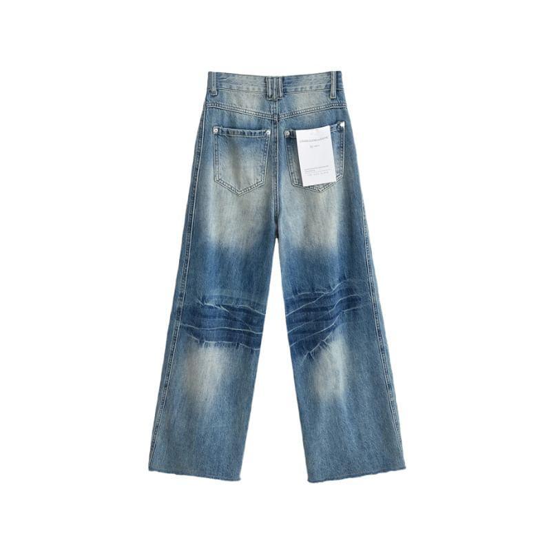 Mid Rise Washed Panel Wide Leg Jeans Product Image