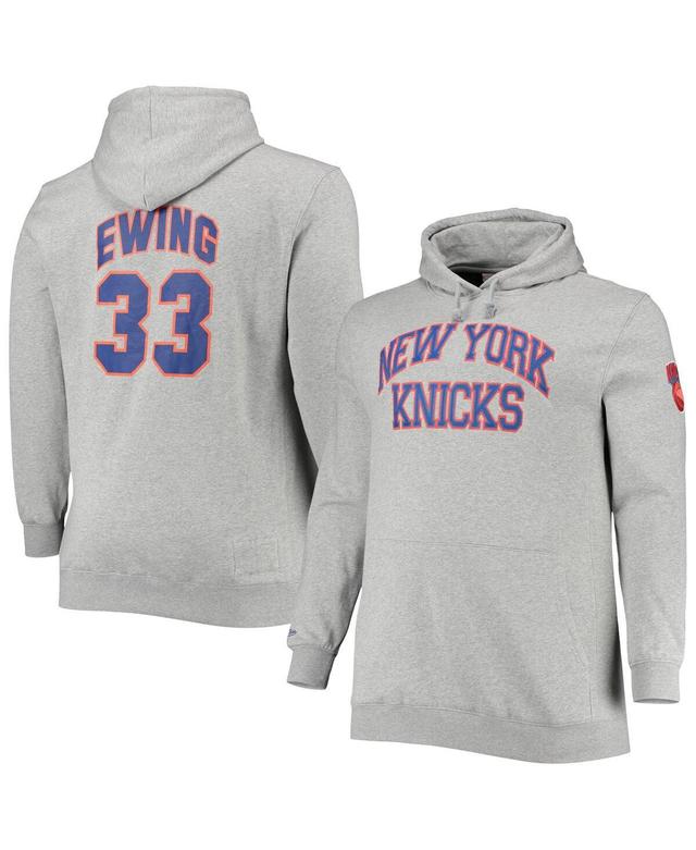 Mens Mitchell & Ness Patrick Ewing Heathered Gray New York Knicks Big and Tall Name and Number Pullover Hoodie Product Image