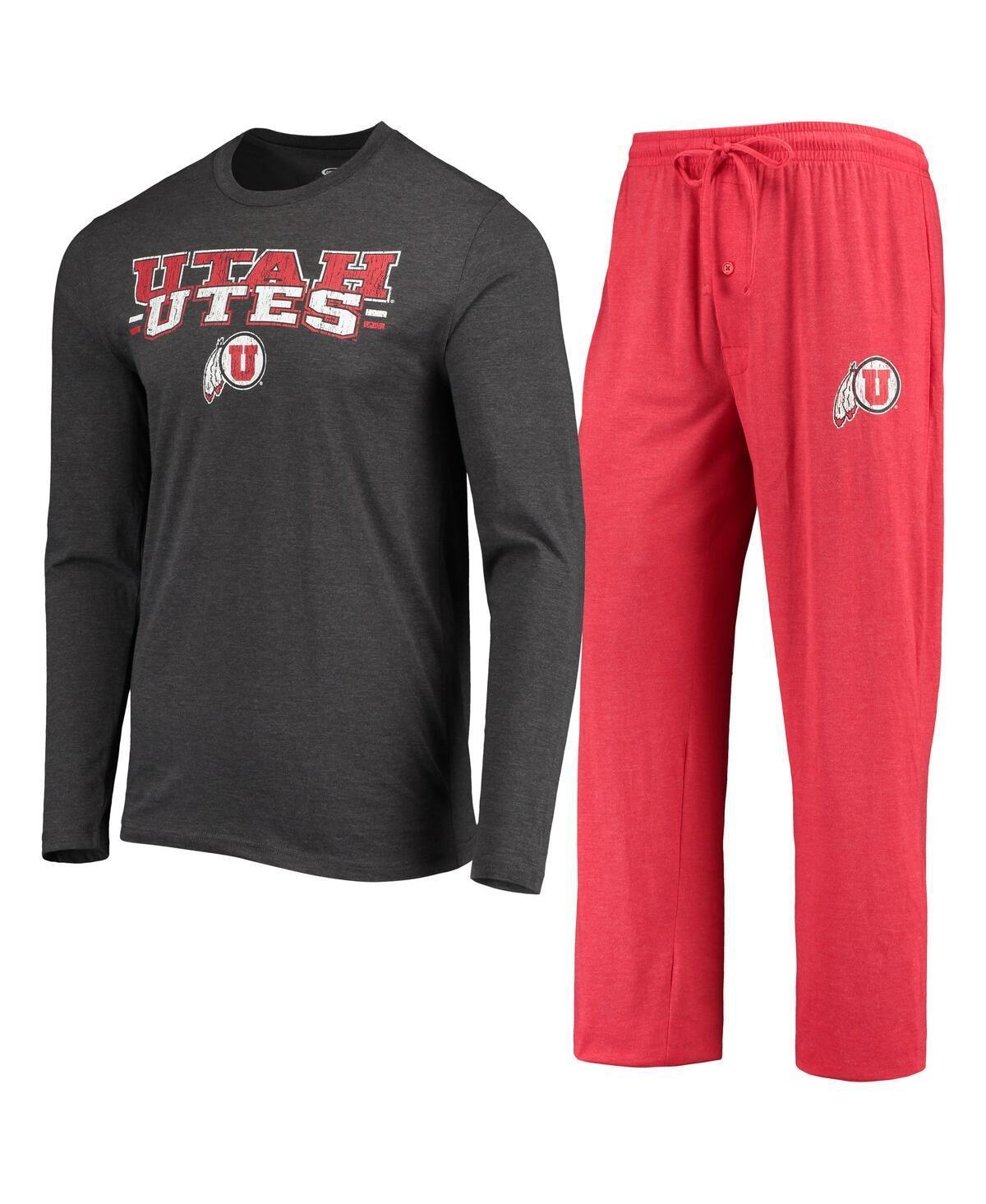 Mens Concepts Sport Red/Heathered Charcoal Utah Utes Meter Long Sleeve T-Shirt & Pants Sleep Set Product Image