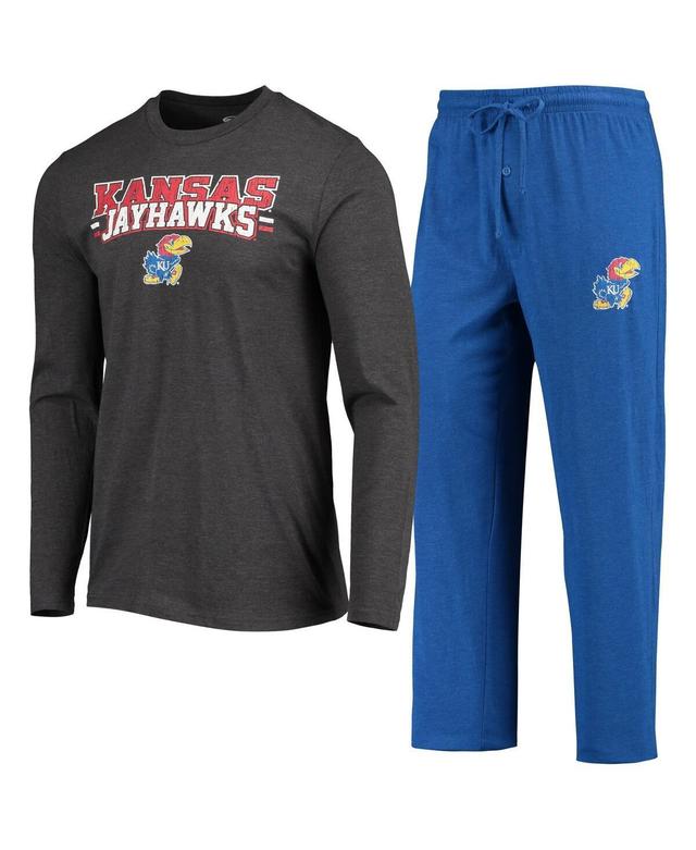 Mens Concepts Sport Royal/Heathered Charcoal Kansas Jayhawks Meter Long Sleeve T-Shirt & Pants Sleep Set Product Image