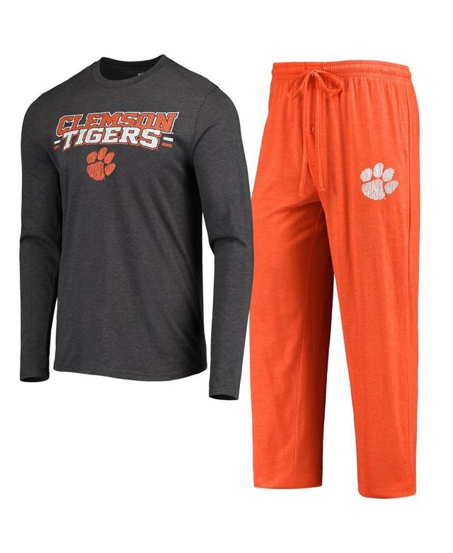 Mens Concepts Sport Orange, Heathered Charcoal Clemson Tigers Meter Long Sleeve T-shirt and Pants Sleep Set - Orange Product Image