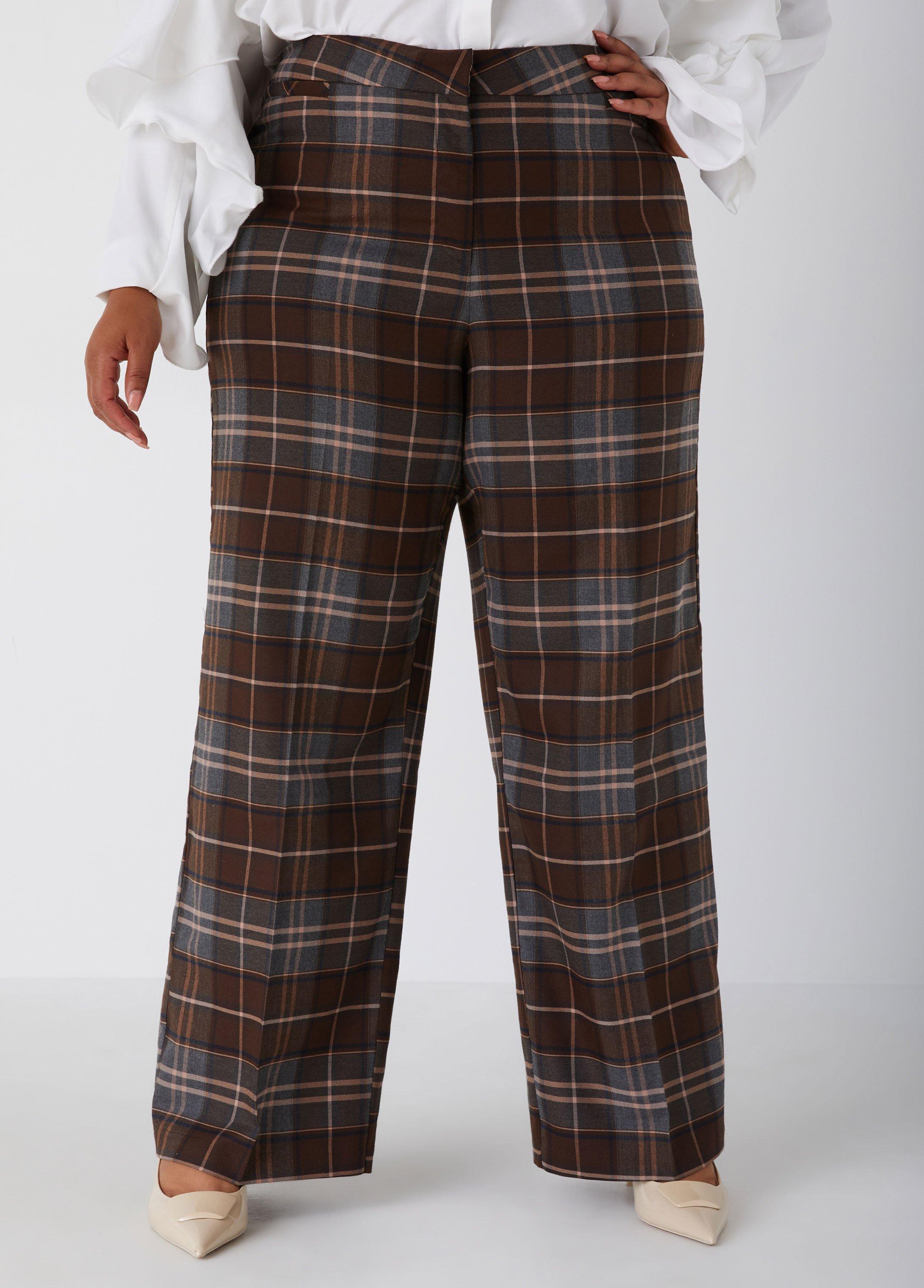 High Waist Plaid Wide Leg Pants Product Image