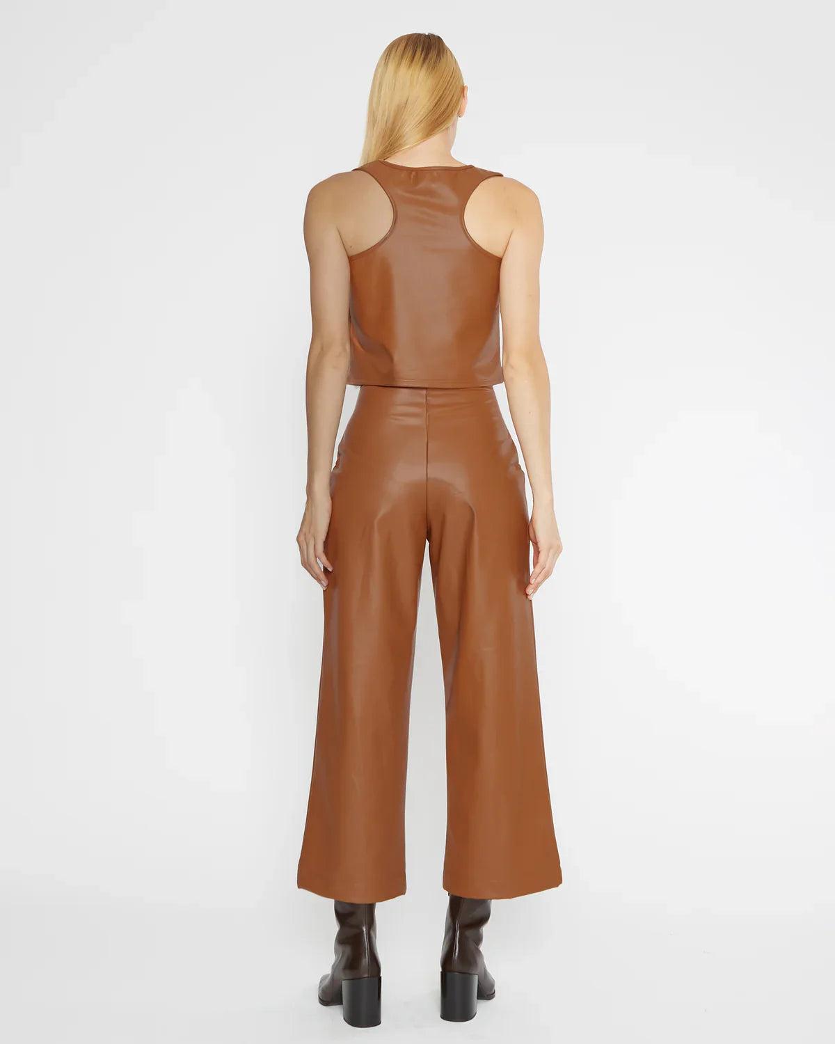 Ripley Rader Camel Vegan Leather Straight Leg Cropped Pant Product Image