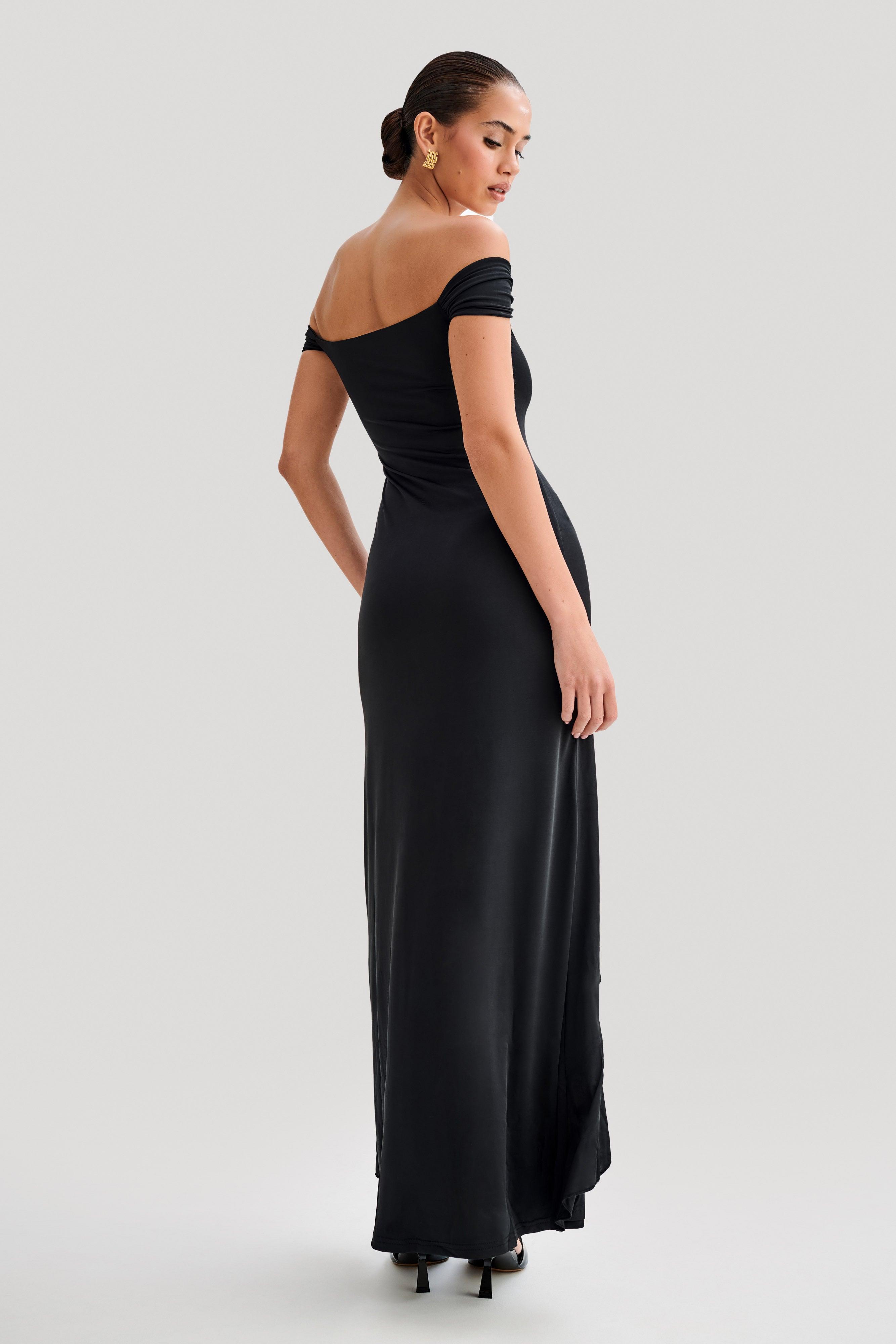 Eisley Slinky Off Shoulder Maxi Dress - Black Product Image