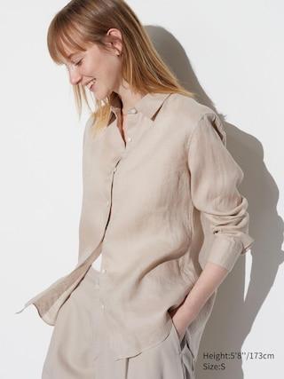 Womens Premium Linen Long Sleeve Shirt Beige 2XL UNIQLO US Product Image