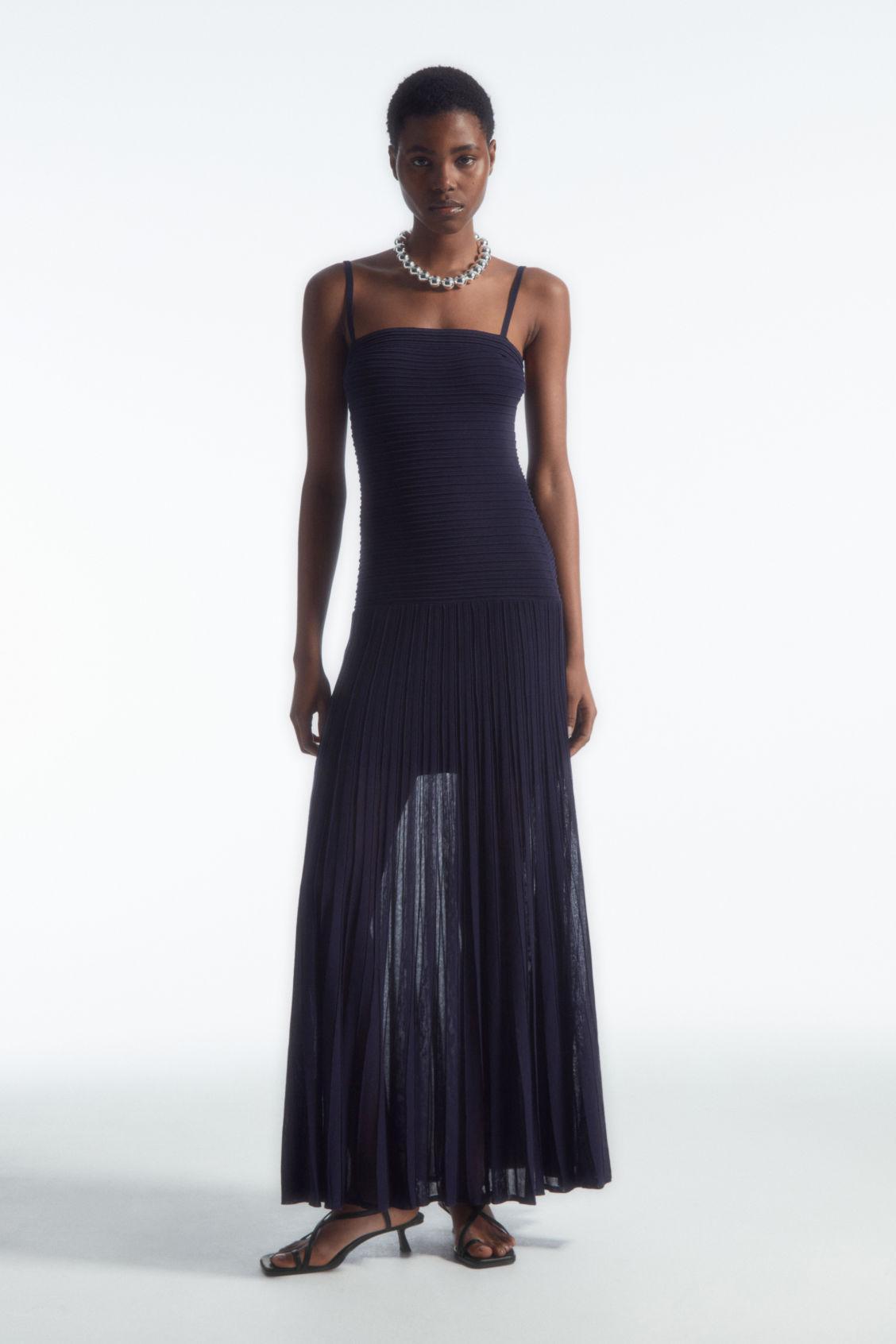 PLEATED KNITTED MAXI DRESS Product Image