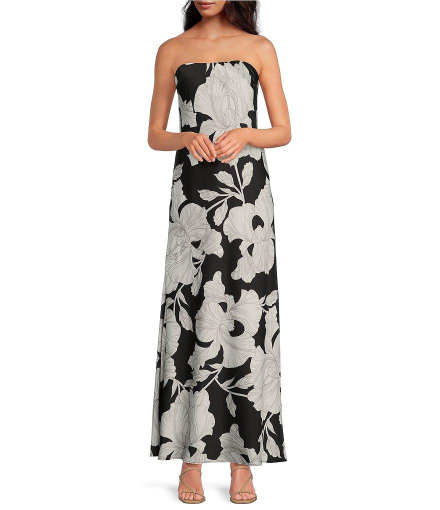 Gianni Bini x Caelynn Bell Jai Floral Printed Satin Strapless Tie Back Sheath Maxi Dress Product Image