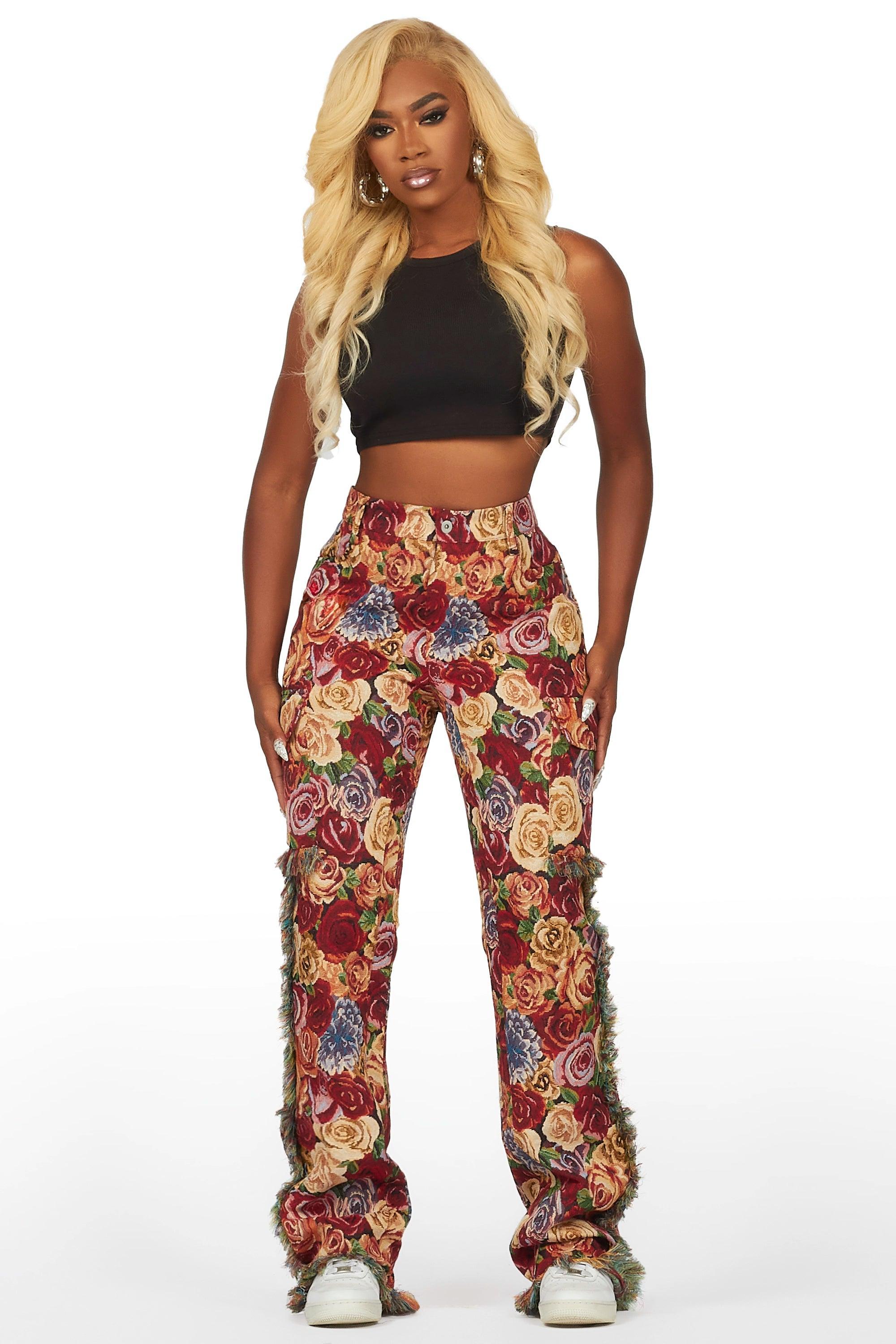 Darresha Red Floral Tapestry Stacked Pant Female Product Image