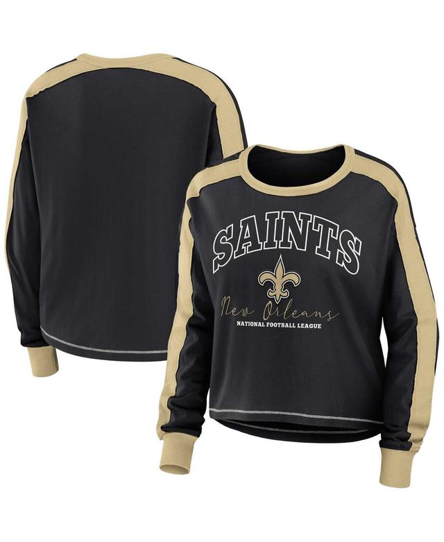 Womens Wear by Erin Andrews Black New Orleans Saints Color Block Modest Crop Long Sleeve T-shirt - Black Product Image