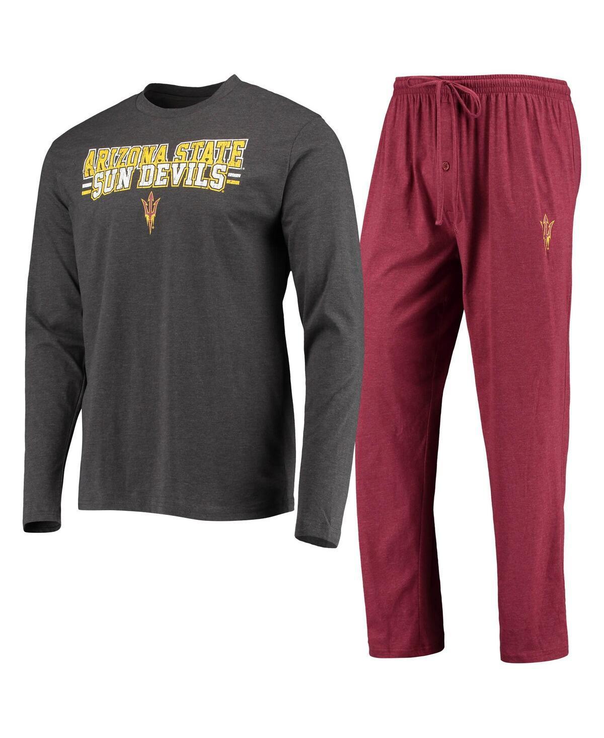 Mens Concepts Sport Maroon/Heathered Charcoal Arizona State Sun Devils Meter Long Sleeve T-Shirt & Pants Sleep Set Product Image