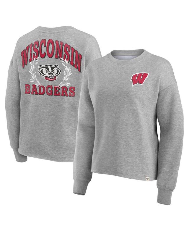 Womens Fanatics Heather Gray Wisconsin Badgers Ready Play Crew Pullover Sweatshirt Product Image