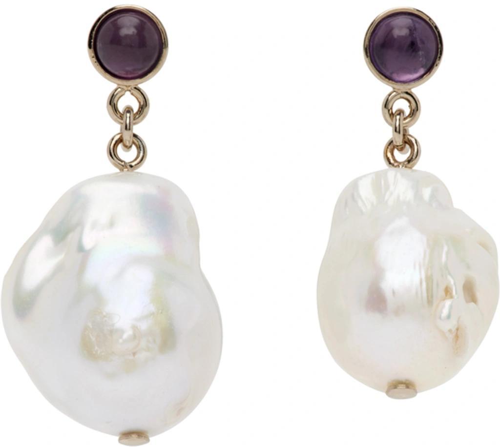 Gold Pearl Darcey Earrings In 91o White - Purple 1 Product Image