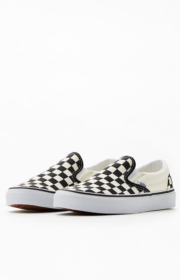 Vans Classic Checkerboard White & Black Slip-On Shoes in White/Black - Product Image