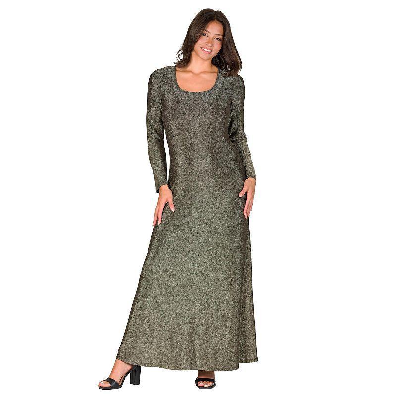 Womens 24Seven Comfort Apparel Long Sleeve Scoopneck Shimmer Maxi Dress Product Image