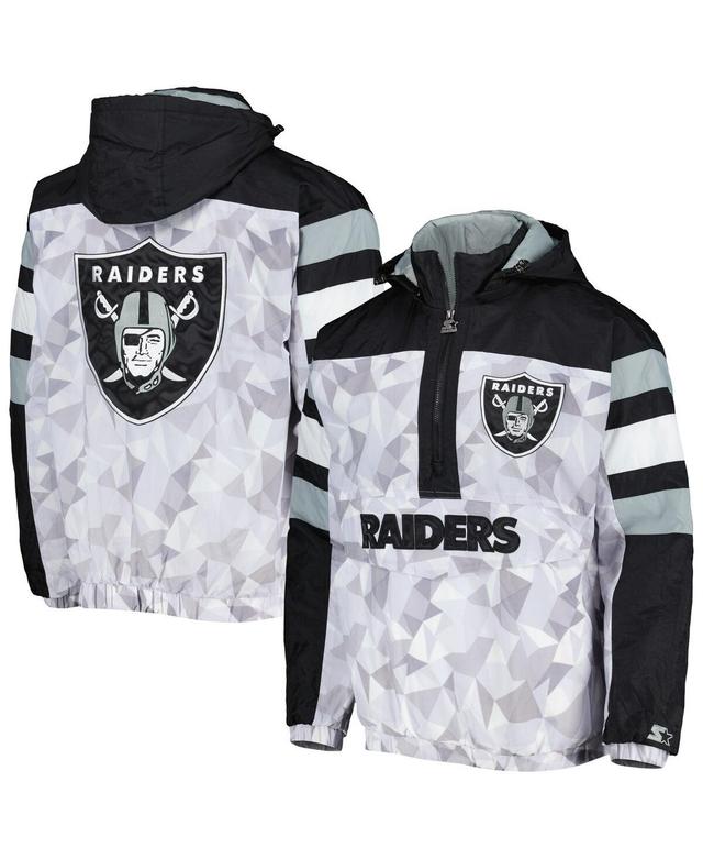 Mens Starter White/Black Las Vegas Raiders Thursday Night Gridiron Raglan Half-Zip Hooded Jacket Product Image