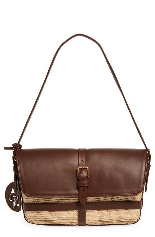 Womens Watermill Straw & Leather Shoulder Flap Bag Product Image