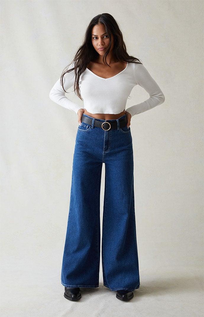 Womens Dark Blue Extreme Wide Leg Jeans product image