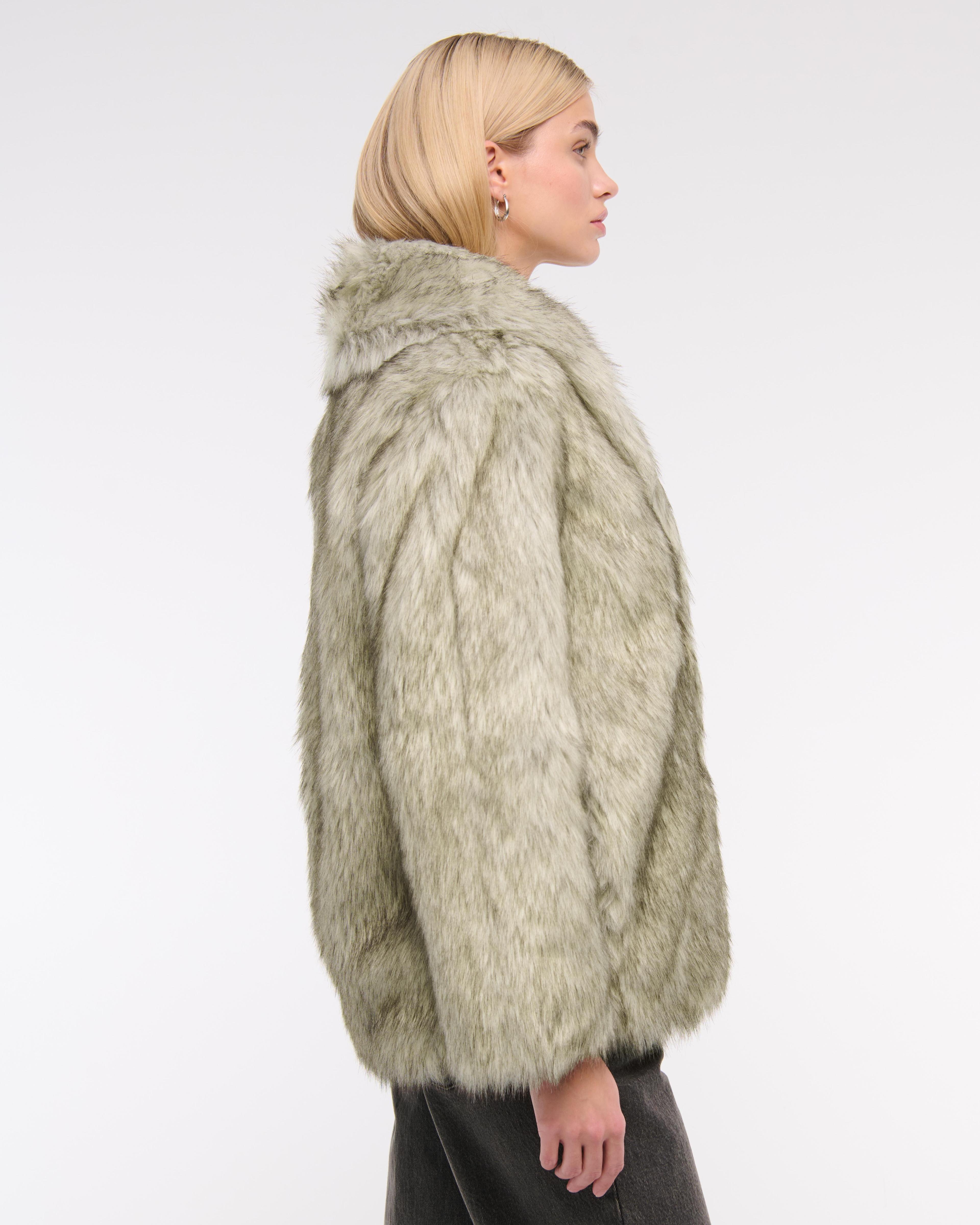 Shawl Collar Faux Fur Coat Product Image