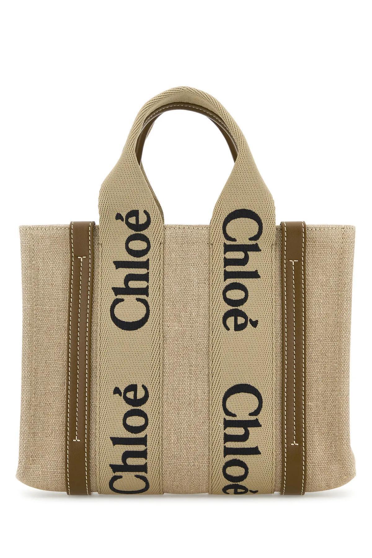 Multicolor Linen Small Woody Shopping Bag In Beige Product Image