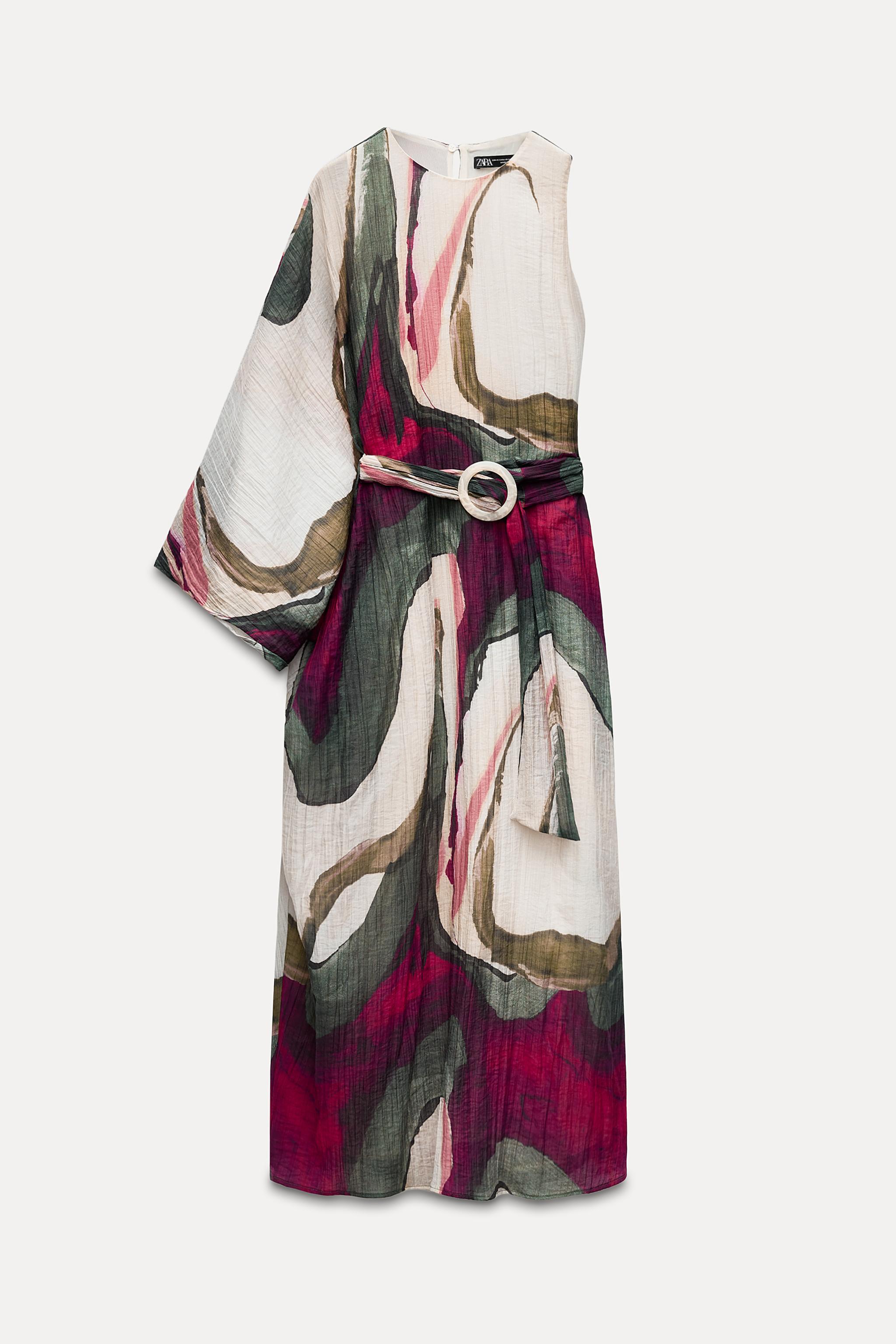 ASYMMETRICAL PRINTED DRESS WITH WRINKLED EFFECT Product Image